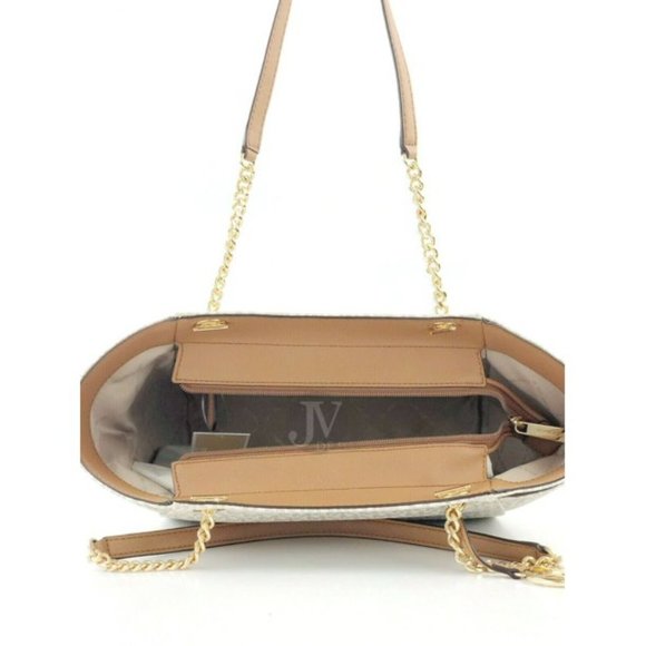 NEW! Michael Kors Large Jet Set Travel Tote Handbag Signature Vanilla Gold Chain - Picture 15 of 16